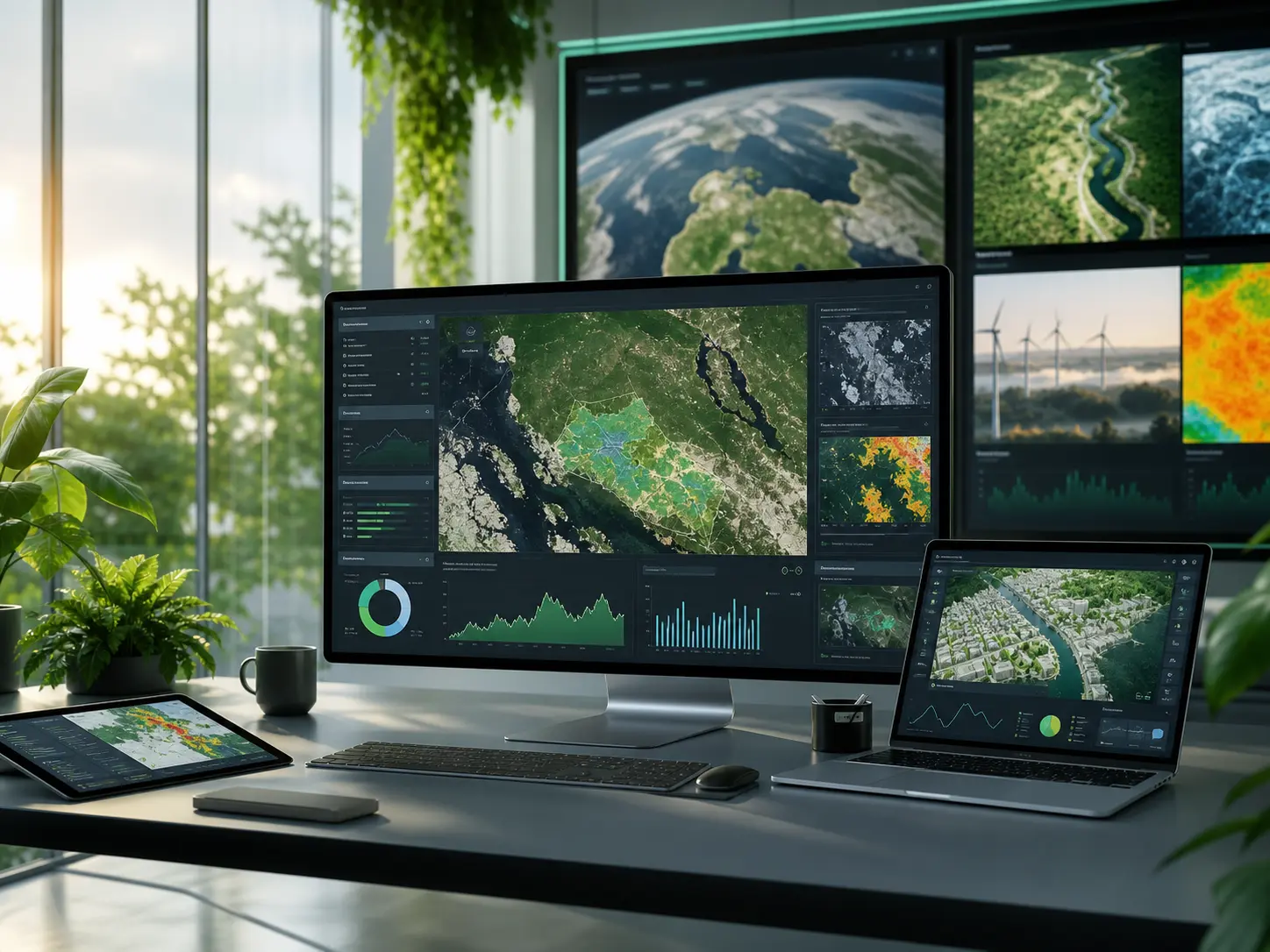 AI-powered climate intelligence dashboards across a modern analytics workspace
